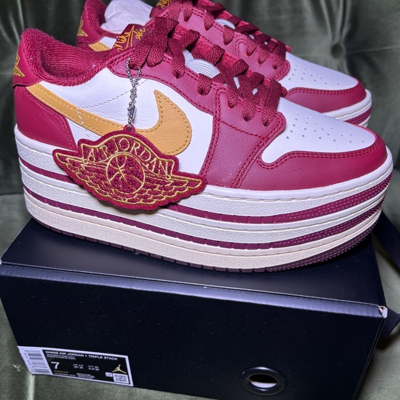 Jordan 1 Low Triple Stacked Burgundy and Gold - Picture 11 of 13